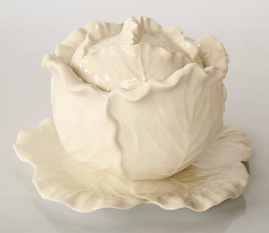 3 PIECE WHITE CABBAGE BOWL, LID & PLATE  17X30CM